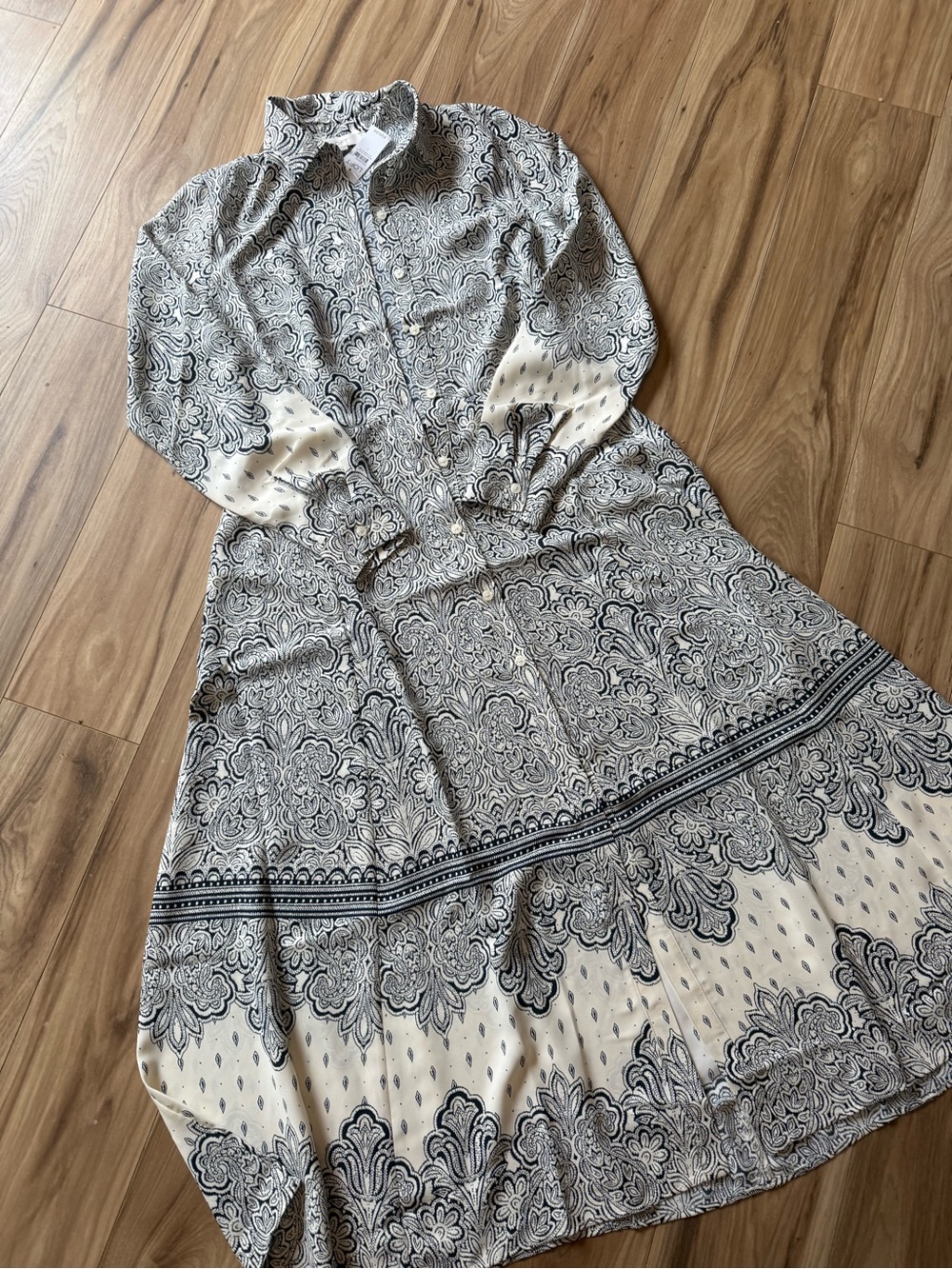 LOFT Black and White Paisley Maxi Shirt Dress Size 2